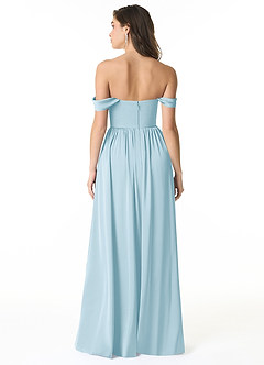 Azazie Morana Final Sale Sky Blue A-Line Off the Shoulder Stretch Satin Convertible Dress image3
