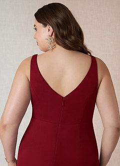 Azazie Leandra Bridesmaid Dresses Burgundy Mermaid V-Neck Pleated Mesh Dress image13