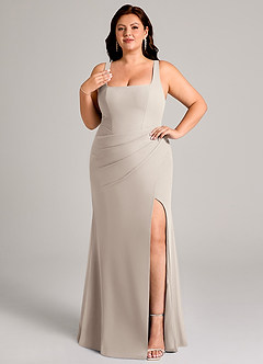 Azazie Mero 신부 들러리 드레스 쉬스 주름진 쉬폰 바닥 길이 드레스 image11