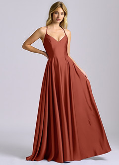 Azazie Truce Brautjungfernkleider A-Linie Stretch-Satin Kleid Terrakotta image6