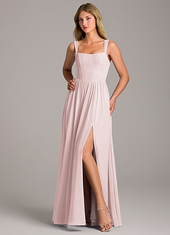 Azazie Rosaline Bridesmaid Dresses Blushing Pink A-Line Side Slit Chiffon Dress image5