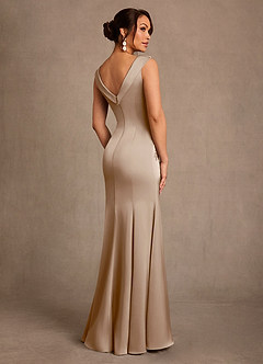 Azazie Franny Mother of the Bride Dresses Taupe Sheath Lace Stretch Satin Dress image2