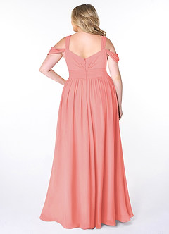 Azazie Lianne Bridesmaid Dresses Coral A-Line Off the Shoulder Chiffon Dress image8