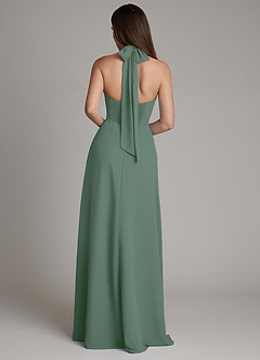 Azazie Myra Vestidos de damas de honor Vestido de Eucalipto de Gasa de Corte en A con Cuello Alto image2