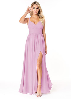 Azazie Chanel Bridesmaid Dresses Candy Pink A-Line Pleated Chiffon Dress image1