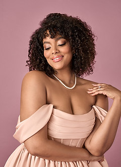 Barbie ♥ Azazie Wedding Dresses English Rose Ball-Gown Off the Shoulder Stretch Satin Dress image9