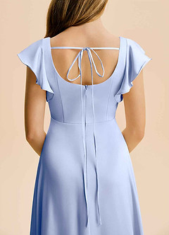 Azazie Bondi Junior A라인 사이드 슬릿 스트레치 새틴 플로어 길이 주니어 신부 들러리 드레스 image6