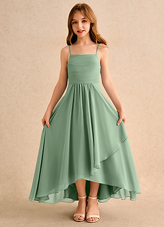 Azazie Twilight Dance Girls Formal Abiti da Ragazza di Fiori Abito A-Line in Chiffon Plissettato Matcha image6