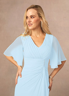 Azazie Carson Mother of the Bride Dresses Sky Blue A-Line V-Neck Lace Chiffon Dress image4