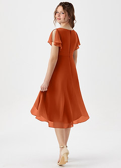 Azazie Graciela Junior Burnt Orange A-Line Pleated Chiffon Dress image6