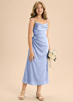 Azazie Mai Junior Osłona Pofałdowany Satyna elastyczna Długość herbaty Młodsza druhna Sukienka image5