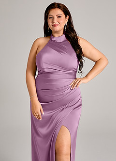 Azazie Jemma Jurken voor bruidsmeisjes Jurk van Stretch Satijn met Kolom Geplooid Blauweregen image8