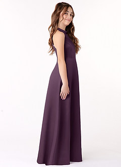 Azazie Laurel Junior Plum A-Line Stretch Satin Dress image2