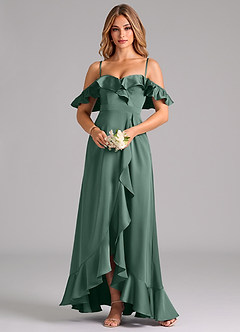 Azazie Lyra Bridesmaid Dresses Eucalyptus A-Line Off the Shoulder Stretch Satin Convertible Dress image5