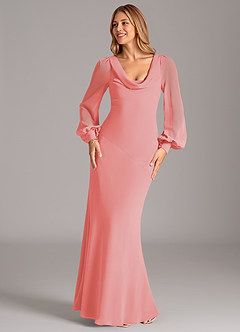 Azazie Jaxine Brautjungfernkleider Meerjungfrau-Linie Langarm Chiffon Kleid Koralle image4