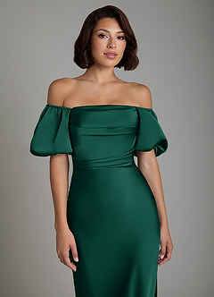 Azazie Lea Bridesmaid Dresses Emerald Mermaid Off the Shoulder Stretch Satin Convertible Dress image5