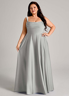 Azazie Shaude Bridesmaid Dresses Silver A-Line Pleated Stretch Satin Dress image12