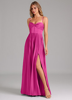 Azazie Tyla Bridesmaid Dresses Fuchsia A-Line Sweetheart Neckline Stretch Satin Dress image4