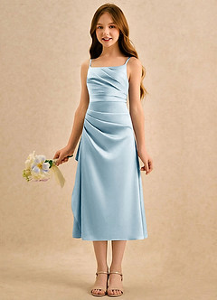 Azazie Canna Girls Formal vestidos de niña de las flores Vestido de Azul Cielo de Satén Elástico de Corte en A con Plisado image5