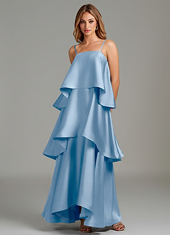 Azazie Azalea Bridesmaid Dresses Powder Blue A-Line Ruched Stretch Satin Dress image5