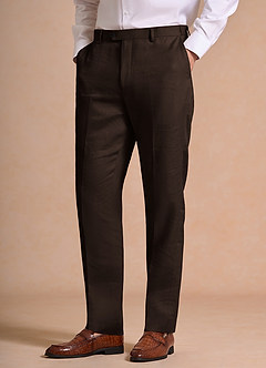front Wesley Marron Foncé Pantalon habillé en lin mélangé
