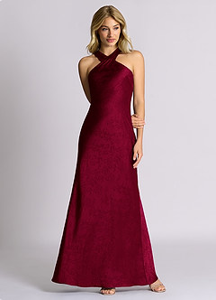 Azazie Doretta 신부 들러리 드레스 쉬스 주름진 자카드 바닥 길이 드레스 image4