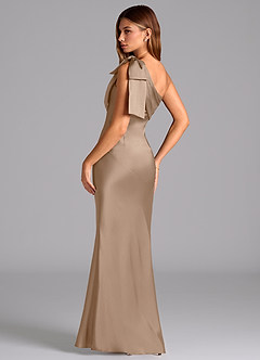 Azazie Yuanna Bridesmaid Dresses Taupe Mermaid One Shoulder Stretch Satin Dress image6