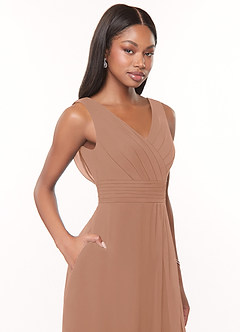Azazie Karina Bridesmaid Dresses Champagne Rose A-Line Pleated Chiffon Dress image5
