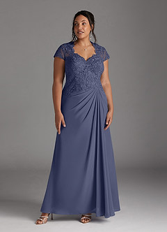 Azazie Junie Mère de la mariée Robes Robe Trapèze en Mousseline de soie Dentelle Bleu Orageux image7