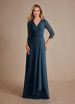 Azazie Mayfield Mother of the Bride Dresses Dark Navy A-Line Pleated Chiffon Dress image1