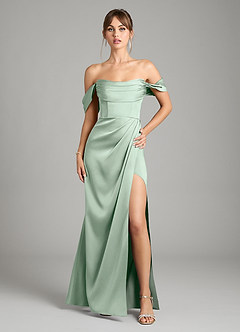 Azazie Johana Bridesmaid Dresses Agave Mermaid Off the Shoulder Stretch Satin Convertible Dress image1