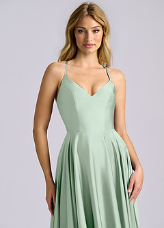 Azazie Truce Vestidos de damas de honor Vestido de Agave de Satén Elástico de Corte en A image7