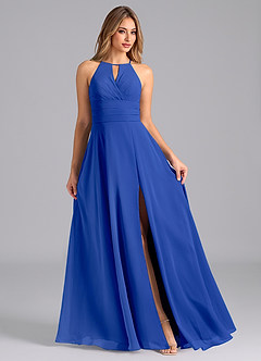 Azazie Denver Bridesmaid Dresses Royal Blue A-Line Pleated Chiffon Dress image3