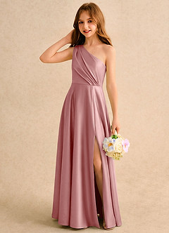 Azazie Puddles Girls Formal Flower Girl Klänningar Klänning A-Line i Stretch Satin One-shoulder image3