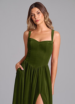 Azazie Francis Robes de demoiselle d'honneur Robe Trapèze en velours Corset Olive image6