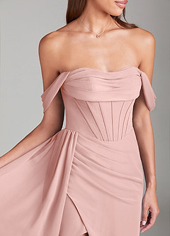 Azazie Amyra Robes de demoiselle d'honneur Robe Fourreau Convertible en Mousseline de soie Épaules dénudées Rose Poudré image5