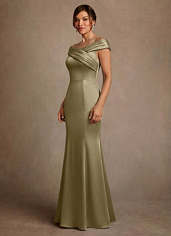 Azazie Aberdeen Mother of the Bride Dresses Moss Green Sheath Pleated Stretch Satin Dress image3