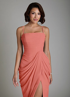 Azazie Nyra Bridesmaid Dresses Salmon Pink Sheath Corset Chiffon Dress image3