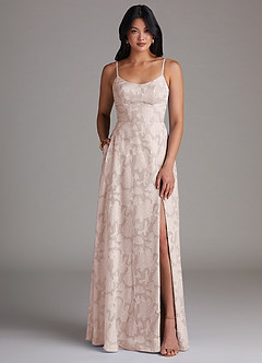 Azazie Moira Bridesmaid Dresses Blushing Pink A-Line Side Slit Floral Burnout Dress image1