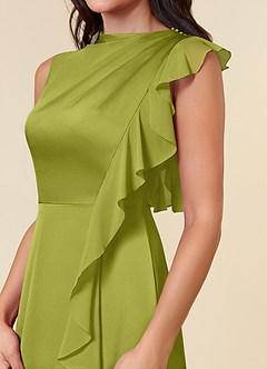 Azazie Narine Mother of the Bride Dresses Lemongrass A-Line High Neckline Pleated Stretch Satin Dress image4