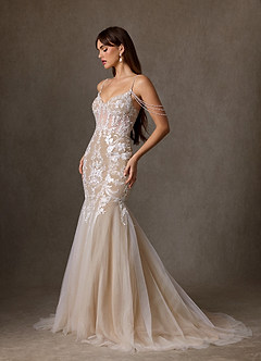 Azazie Denise Wedding Dresses Diamond White Nude Mermaid Sequins Tulle Dress image3