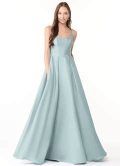 Azazie Neve Bridesmaid Dresses Mist Ball-Gown with Pockets Stretch Satin Dress image1