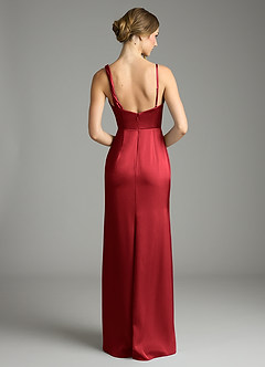 Azazie Samara Robes de demoiselle d'honneur Robe Sirène en Satin extensible Plissée Écarlate image2