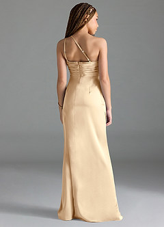 Azazie Eren Junior Champagne Sheath Pleated Stretch Satin Dress image2