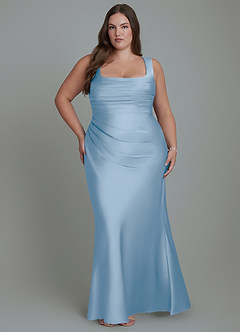 Azazie Agustina Brautjungfernkleider Meerjungfrau-Linie Korsett Stretch-Satin Kleid Puderblau image7