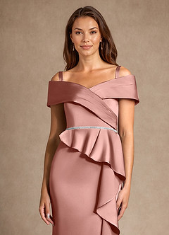 Azazie Dareia Mère de la mariée Robes Robe Sirène en Satin extensible Épaule décolletée Rosette image8