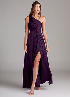 Azazie Brooke Bridesmaid Dresses Grape A-Line One Shoulder Stretch Satin Dress image3