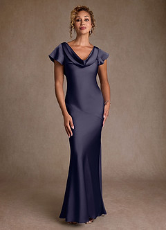Azazie Shelby Final Sale Stormy Mermaid Pleated Stretch Satin Dress image4