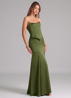 Azazie Ximena Bridesmaid Dresses Olive Mermaid Corset Stretch Satin Convertible Dress image5
