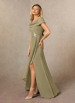 Azazie Mary Mother of the Bride Dresses Moss Green A-Line Side Slit Chiffon Dress image2